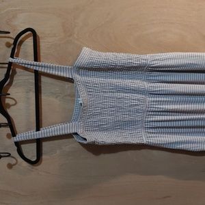 XL Smocked Zenana Jumpsuite Taupe and White Striped